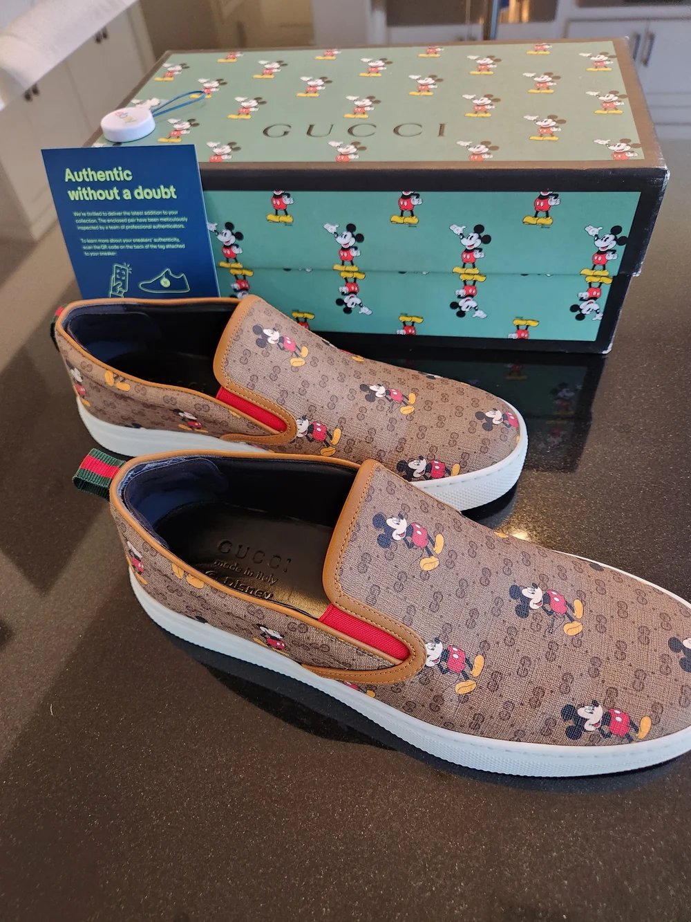 Authentic New Gucci Brown GG Mickey Mouse Slip-On Sneakers size G9/US9.5-10 - Picture 6 of 10